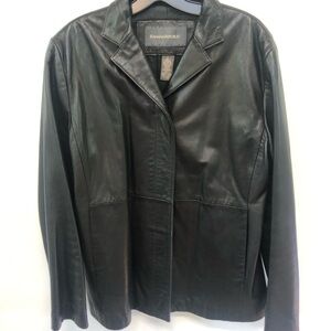 Banana Republic Black Leather Button-Front Jacket with Soft Collar